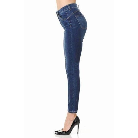 Wax High Waist Dark Denim Push-Up Stretch Skinny Jeans - Picture 3 of 3